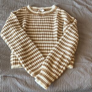 Derek Heart Tan and White Striped Sweater
